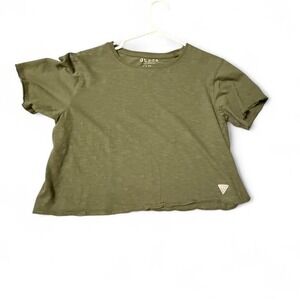 Guess Los Angeles Olive Green Baby Tee Logo Top size M